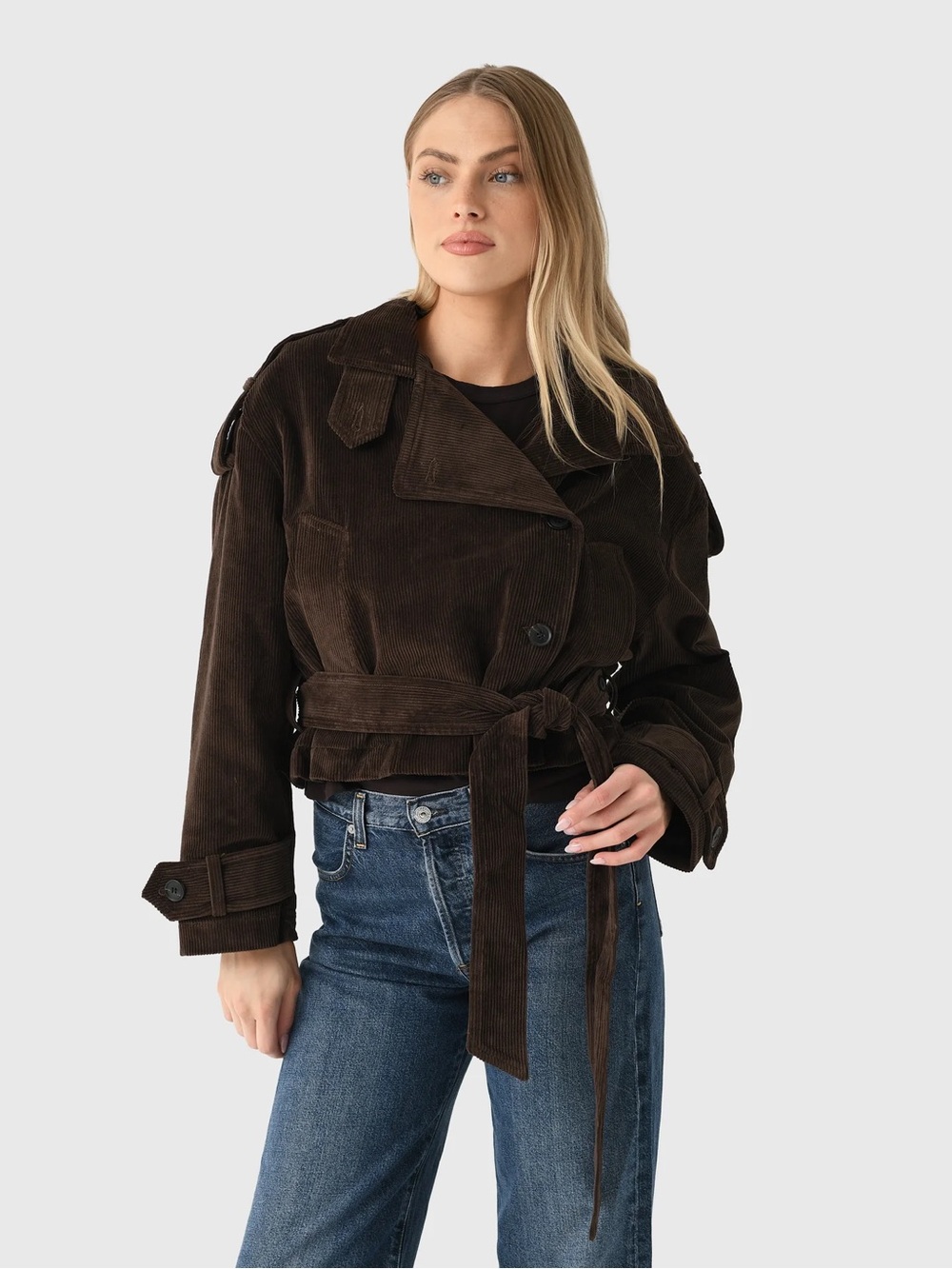 Citizens Of Humanity Dark Brown Corduroy Tie-Waist Trench Jacket